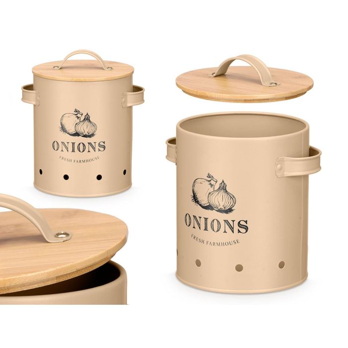 Kinvara Cebollero con Tapa de Bambú Beige 13.5x20x16.1 cm Metálico para Cocina (Set de 6)