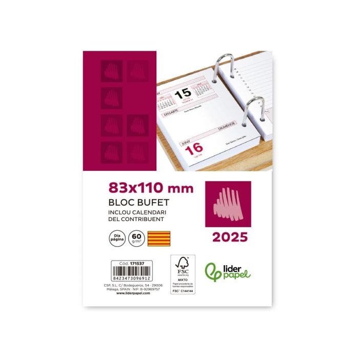 Bloc Bufete Liderpapel 2025 80x110 mm Papel 80 gr Texto En Catalan 1