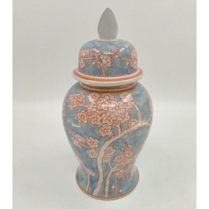 DKD Home Decor Jarrón de Porcelana Oriental con Flores Azul Naranja 37 cm alto