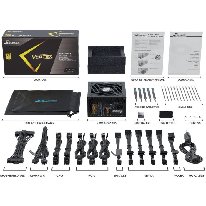Seasonic VERTEX GX 850 Fuente de Alimentación 850W 80+ Gold, Full Modular, ATX 3.0 para PC 6