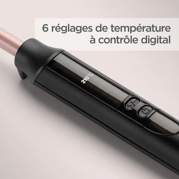 Babyliss C449E Rizador Manual / Varita de Rizos Ajustados de Cuarzo Rosa con 6 Temperaturas Ajustables de 160°C a 210°C