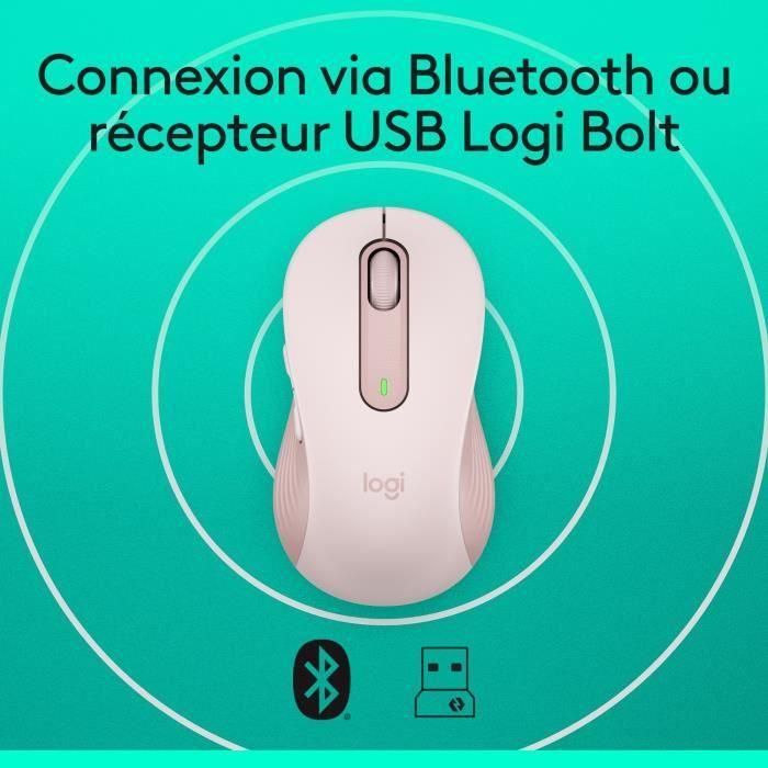 Ratón Inalámbrico Logitech Signature M650 L - Silencioso Tamaño Grande, Bluetooth, Botones Programables - Rosa 5