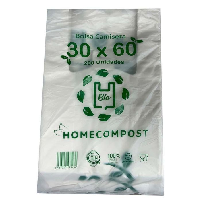 BOLSAS Bolsa De Camiseta 30x60 cm Compostable 14 Micras Paquete 200 Ud