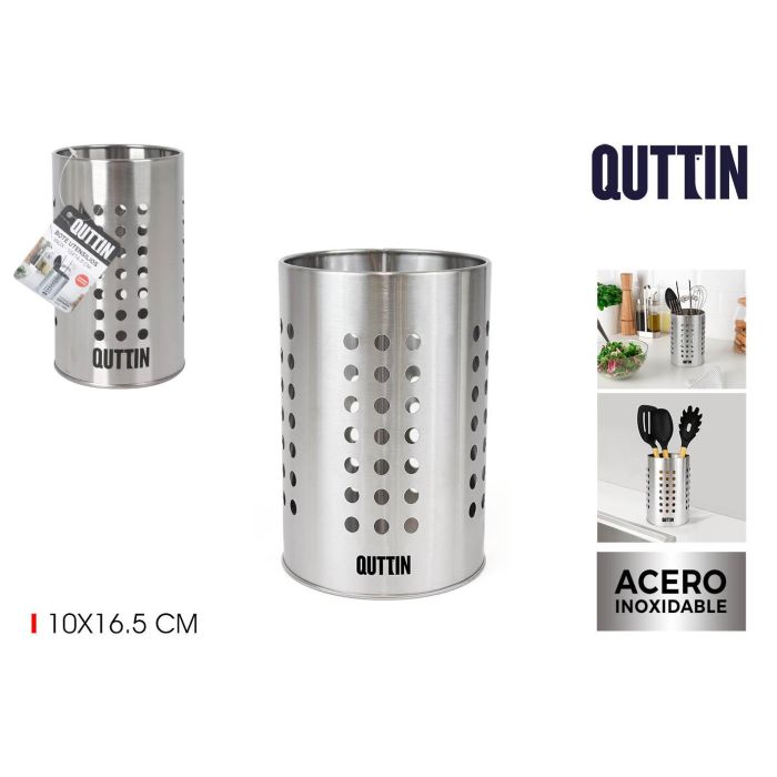 Bote de utensilios de acero inoxidable Quttin 10x16.5 cm (12 Unidades) Bote de utensilios de acero inoxidable Quttin 10x16.5 cm (12 Unidades)