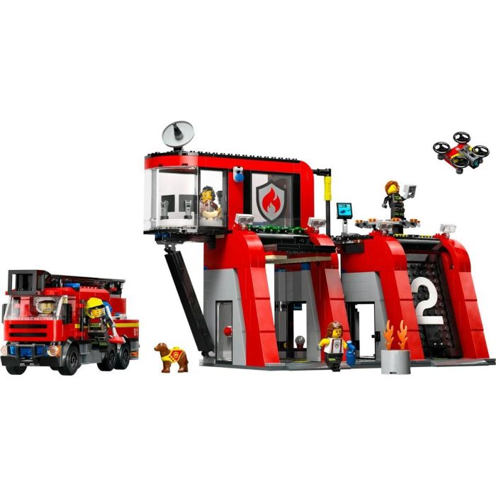 LEGO 60414 City Estación de Bomberos y Camión de Bomberos, Figura de Perro de Juguete y 5 Minifiguras, Regalo Infantil 8