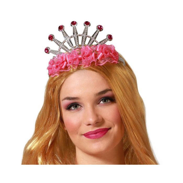 Tiara Plateada Con Brillantes Rojos Para Princesa Mujer Adulta