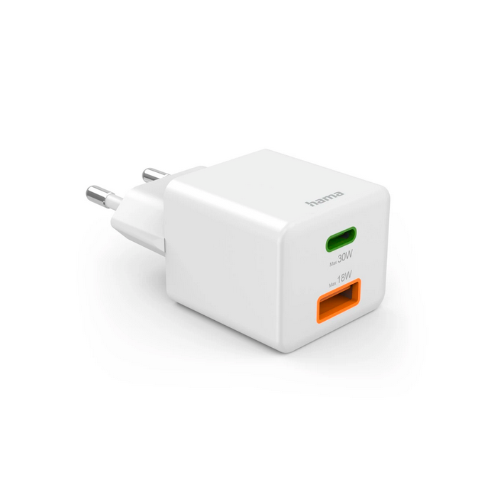 Hama Cargador de Pared 30W con USB-C y USB-A, Compatible con Power Delivery y Quick Charge 3.0, Blanco 1