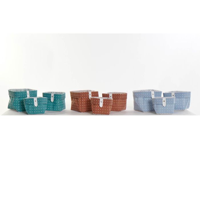 DKD Home Decor Cesta Basicos Set de 3 Azul Marron 14 x 14 x 14 cm 3 DKD Home Decor Cesta Basicos Set de 3 Azul Marron 14 x 14 x 14 cm 3