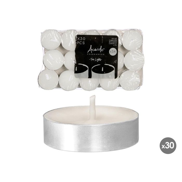 Acorde Set 30 Velas Tea Light Blancas 3H - Set de 30 Velas Pequeñas de Cera 18.7x2.7x11.2 cm (Set de 24)
