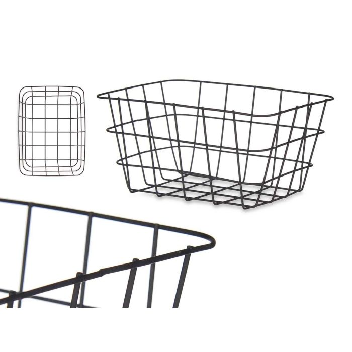 Kinvara Cesta de Metal Negra Rectangular Pequeña 24.5x12x18 cm (6 Unidades)