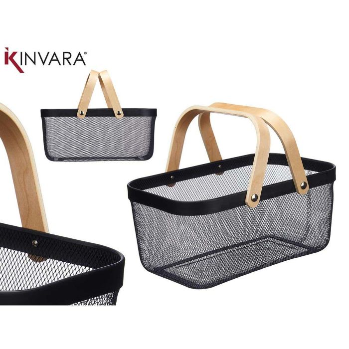 Cesta Multiusos Kinvara 1031 Negro Madera Metal 42,5 x 18 x 26,5 cm (6 Unidades) 3