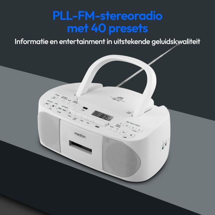 Medion MED4061275066371 Radio CD K7 FM con 2x3W RMS en Blanco 12 Medion MED4061275066371 Radio CD K7 FM con 2x3W RMS en Blanco 12