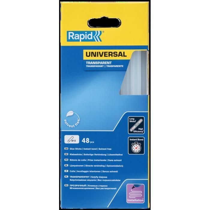 Pegamento - RAPID - 12 mm x 48 barras - Transparente - Alto flujo - Tiempo de fraguado 15 seg 2 Pegamento - RAPID - 12 mm x 48 barras - Transparente - Alto flujo - Tiempo de fraguado 15 seg 2