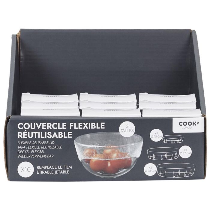 Cook Concept Juego de 10 Tapas Reutilizables Flexibles para Conservación de Alimentos, 4x15cm, 3x27cm, 3x38cm 3