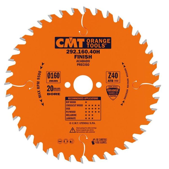 CMT 160-20-2,2 (Z-40) Sierra Circular 160mm Diámetro 20mm Eje 2,2mm 40 Dientes Cortes Transversales Madera Blanda Dura