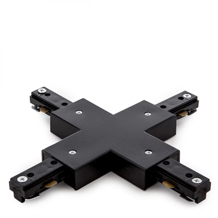 Conector X Carril Bifásico Negro Focos LEDs
