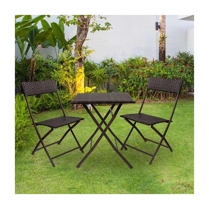 Conjunto de mesa cuadrada plegable (60x72 cm) + 2 sillas de ratán (44x83,5 cm) aktive 4 Conjunto de mesa cuadrada plegable (60x72 cm) + 2 sillas de ratán (44x83,5 cm) aktive 4