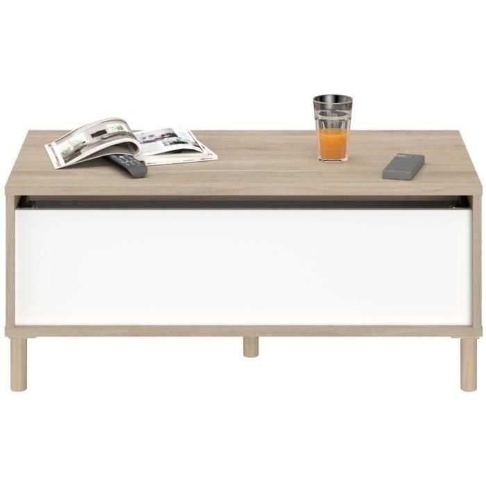Mesa de centro elevable MORPHOS - L 100 x P 50 x H 43,6 cm - Rectangular - Decoración blanco/roble - PARISOT 4 Mesa de centro elevable MORPHOS - L 100 x P 50 x H 43,6 cm - Rectangular - Decoración blanco/roble - PARISOT 4