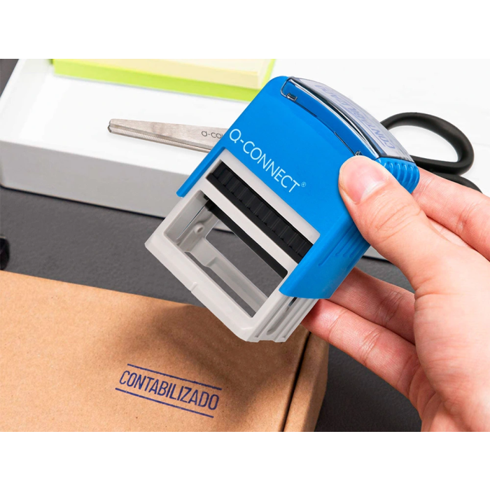 Q-connect Sello Entintado Automatico Contabilizado, Almohadilla 14x38 mm Color Azul 7
