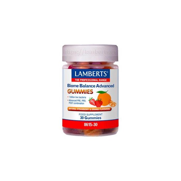 LAMBERTS Biome Balance Advance 30 Gummies Naranja-Fresa con 1000 millones de bacterias vivas, Bacillus subtilis y Lactobacillus plantarum
