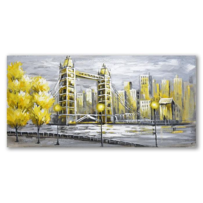 DKD Home Decor Cuadro Loft de Lienzo Hecho a Mano Diseño Ciudad Amarillo y Gris 120x60x3 cm, Set de 2 Unidades