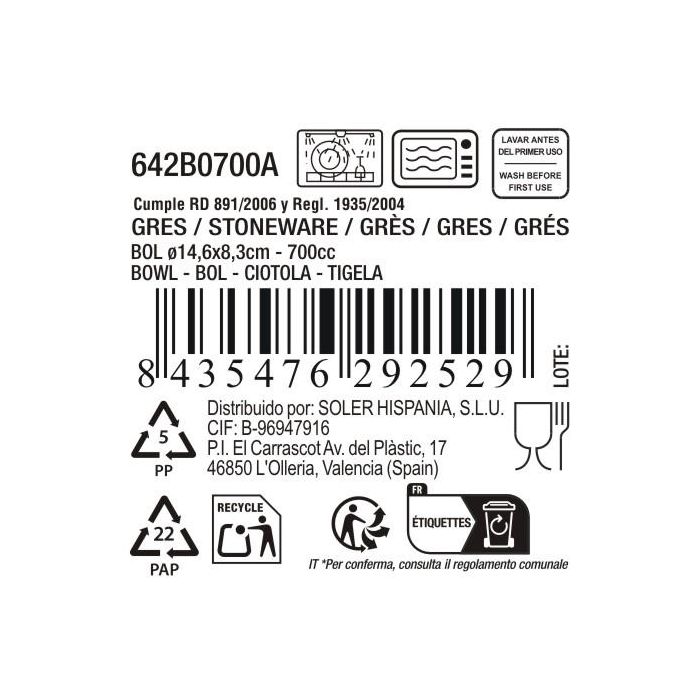 Inde Bol Blanco 700 cc (14.6 x 14.6 x 8.3 cm) (12 Unidades) 2