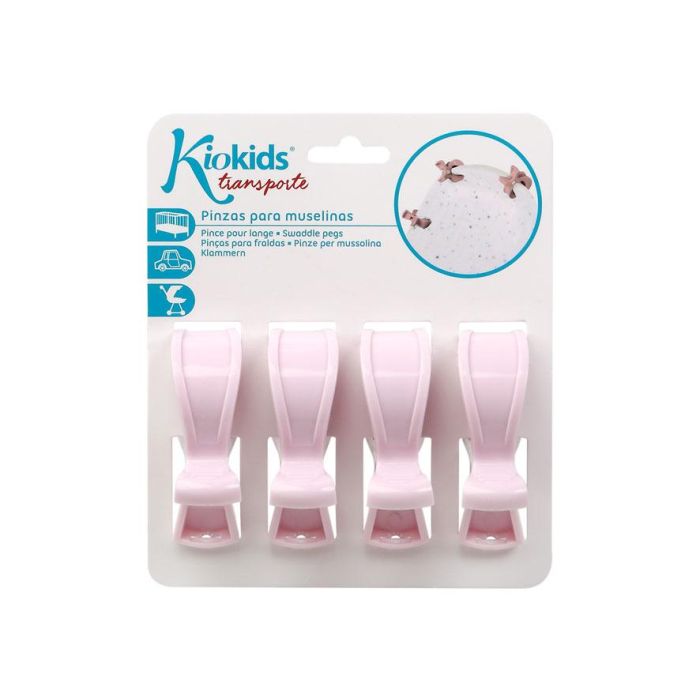 KioKids Pinzas Para Muselinas En Rosa, Pack 4 Unidades, Sujeción Segura Para Sillas de Paseo y Cunas 4