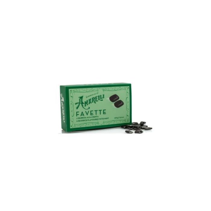 AMARELLI Regaliz Green Favette Menta 12x100Gr. Trozos pequeños con aroma natural de menta