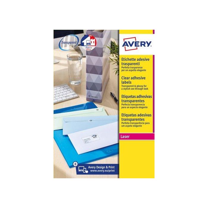 Etiquetas Adh.Impr.Avery A4 Polyester Transparente C.Romos Laser Caja 25H 63,5X38,1 Mm 525 Uds.(L7560)