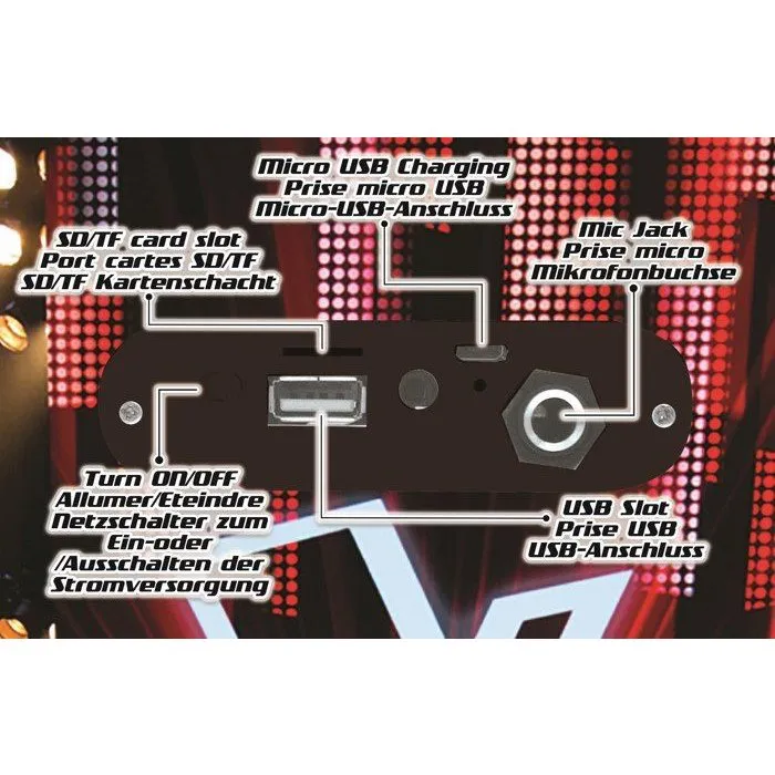 Lexibook THE VOICE Altavoz Bluetooth Portátil con Micrófono y Efectos de Luz, USB, Micro SD 3