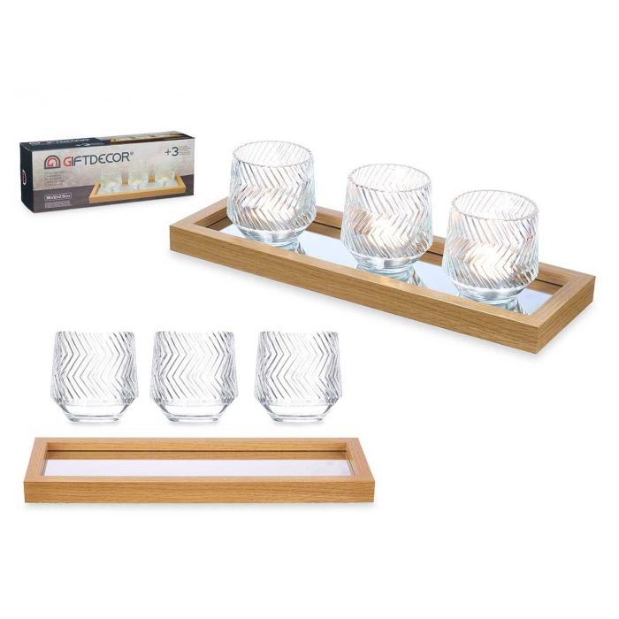 Centro Mesa Bandeja Espejo 3 Portavelas Giftdecor 36X9CM (4 Unidades) Centro Mesa Bandeja Espejo 3 Portavelas Giftdecor 36X9CM (4 Unidades)