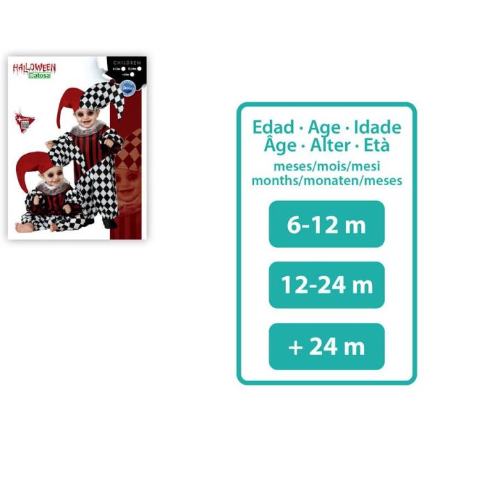 Disfraz de Arlequín con Mono y Gorro Puntiagudo Rojo Ajedrezado para Bebé Niño 24 Meses Halloween Carnaval Poliéster 1