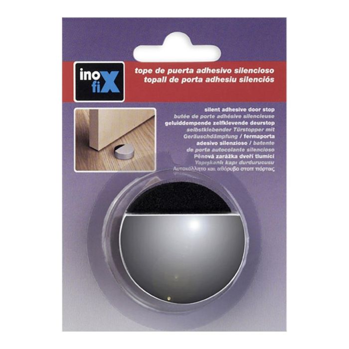 Inofix Tope adhesivo silencioso cromado para puertas de interior, PVC + espuma amortiguadora 1 Inofix Tope adhesivo silencioso cromado para puertas de interior, PVC + espuma amortiguadora 1