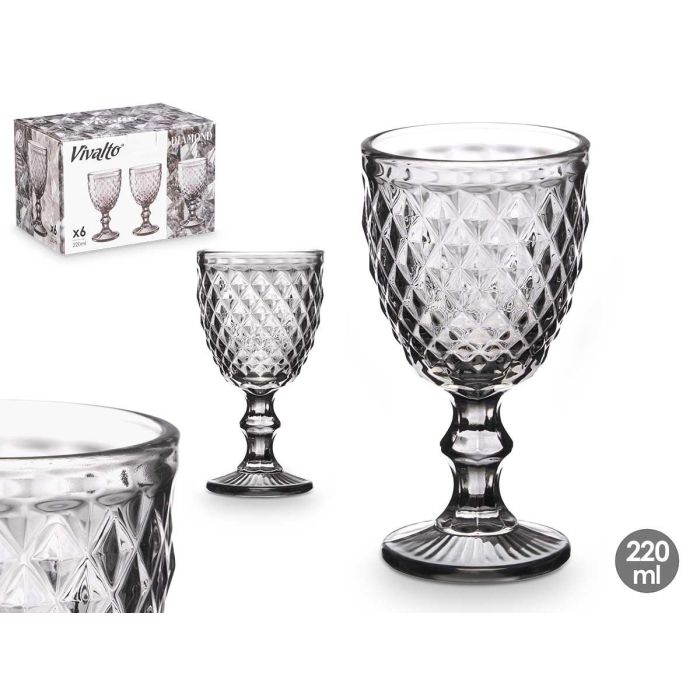 Copa Diamante Gris 220 ml - Vidrio - Vivalto - 8x15x8 cm (24 Unidades) Copa Diamante Gris 220 ml - Vidrio - Vivalto - 8x15x8 cm (24 Unidades)