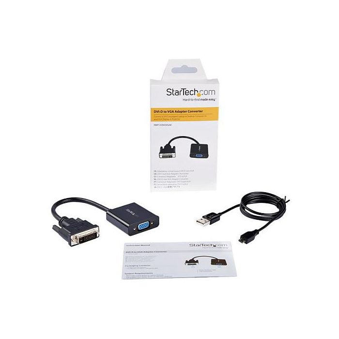 Adaptador DVI-D a VGA Startech DVI2VGAE 0,19 m Negro 1 Adaptador DVI-D a VGA Startech DVI2VGAE 0,19 m Negro 1