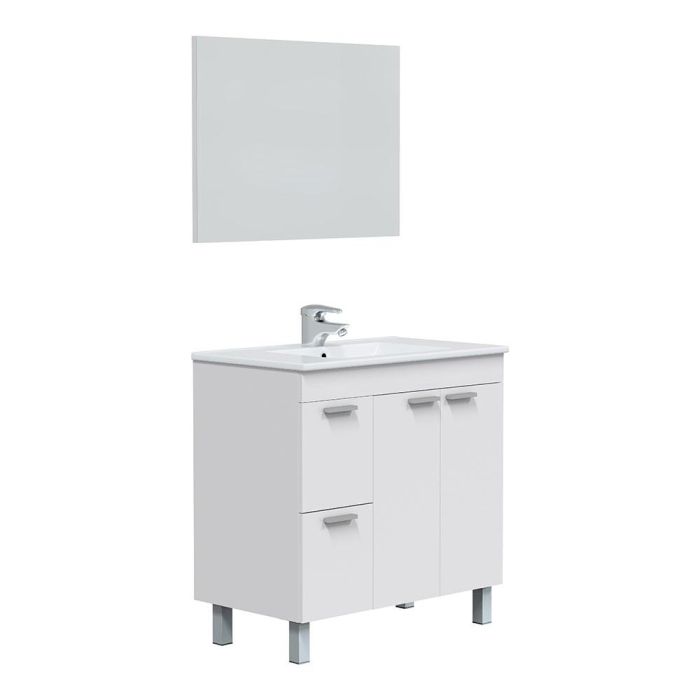 Forés/Arkit Mueble de baño con espejo, 2 puertas y 2 cajones - Blanco brillo - 80x45x80 cm Forés/Arkit Mueble de baño con espejo, 2 puertas y 2 cajones - Blanco brillo - 80x45x80 cm