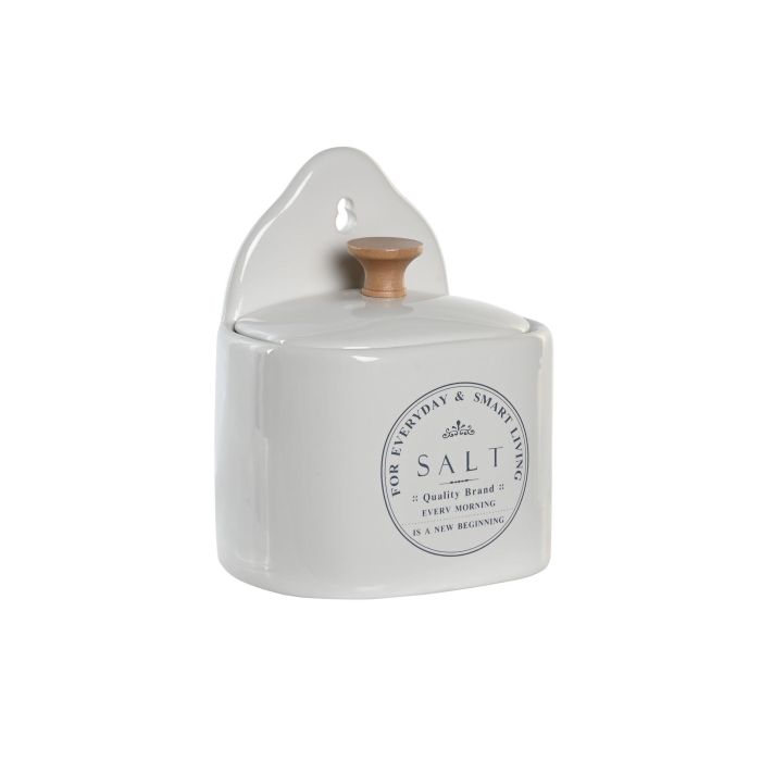 DKD Home Decor Salero Basicos de Gres Blanco. Recipiente decorativo y funcional para sal, 8 x 15 x 11 cm