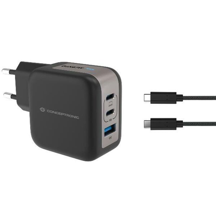 Conceptronic Cargador Pared Althea17B 67W Negro, 3 Puertos (2x USB-C, 1x USB-A) con Power Delivery 3.0 y Quick Charge 3.0