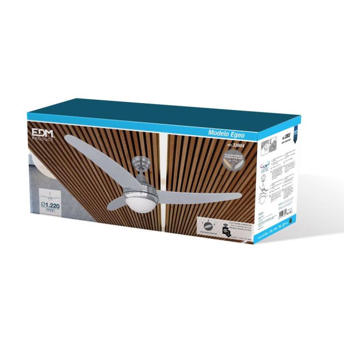 Ventilador de techo modelo egeo. color cromado potencia: 60w aspas: ø122cm con mando a distancia edm 3