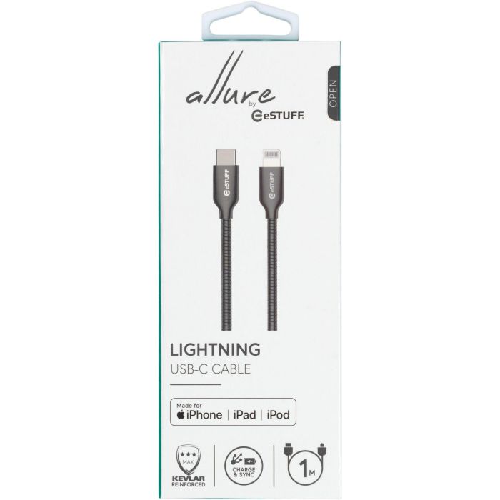 eSTUFF Cable USB-C a Lightning 1m MFi Certificado Gunmetal, Chaqueta Metálica Allure, Flexible, Reforzado Kevlar para Apple 2 eSTUFF Cable USB-C a Lightning 1m MFi Certificado Gunmetal, Chaqueta Metálica Allure, Flexible, Reforzado Kevlar para Apple 2