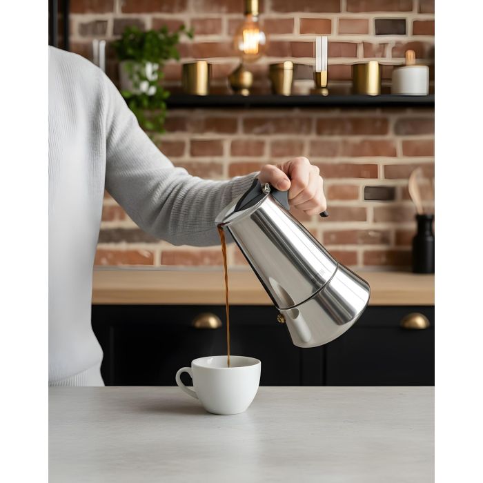 Inde Cafetera 6 Servicios Inducción Acero Inoxidable Quttin - 11.8 x 13.9 x 18.5 cm (6 Unidades)