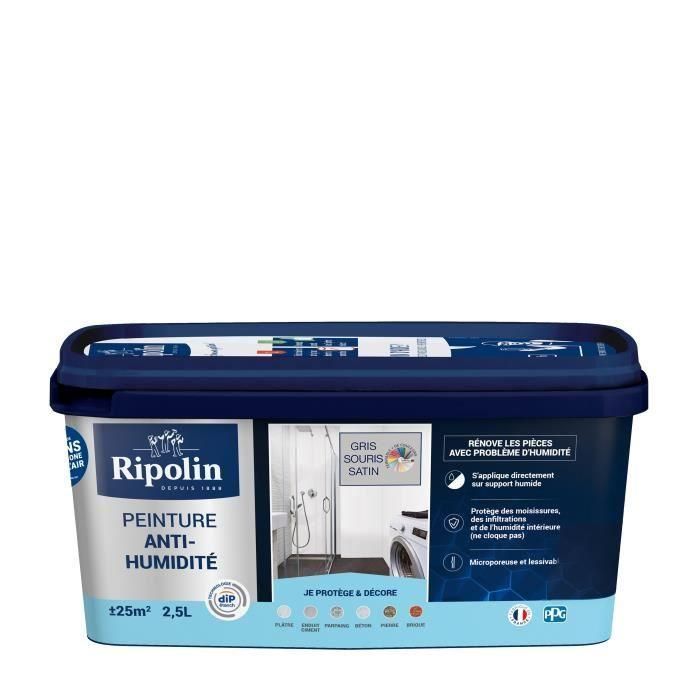 Pintura impermeabilizante antihumedad satinada gris ratón Ripolin 2,5L