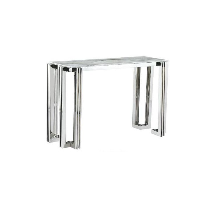 DKD Home Decor Consola Moderna, Mesa Auxiliar de Acero y Cristal, Colores Plateado y Blanco, 120x45x78 cm