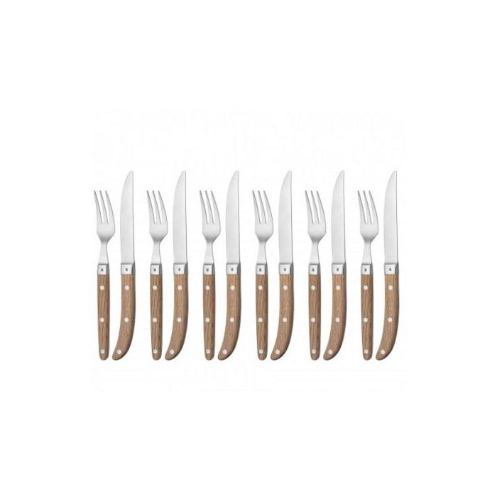WMF 1280636046 Set de Cubertería para Carne de 12 Piezas, Acero Inoxidable y Madera, para 6 Personas, Apto Lavavajillas