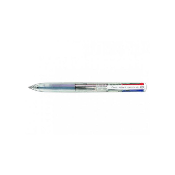 Pilot Bolígrafo Super Grip G BPKGG-35M-NC, Cuerpo Transparente, 4 Colores de Escritura (Negro, Azul, Verde, Rojo), Punta 1 mm