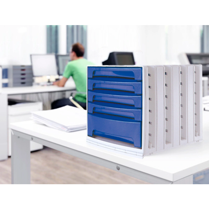 Archivo 2000 Fichero 6 Cajones Azul Opaco 305x370x215 mm Bandeja Superior Organizadora 4