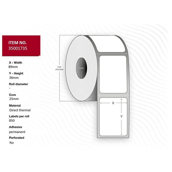 Capture Label 89x36 - Core 25. White. Premium. DT. Permanent. 850 labels per roll. 12 rolls per box. Black Mark Capture Label 89x36 - Core 25. White. Premium. DT. Permanent. 850 labels per roll. 12 rolls per box. Black Mark