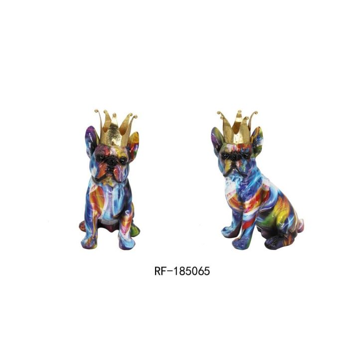 DKD Home Decor Figura Decorativa Perro Corona Estilo Grafiti Moderno de Resina Multicolor, Set 2 Unidades, 11.5x23.5x18.5 cm