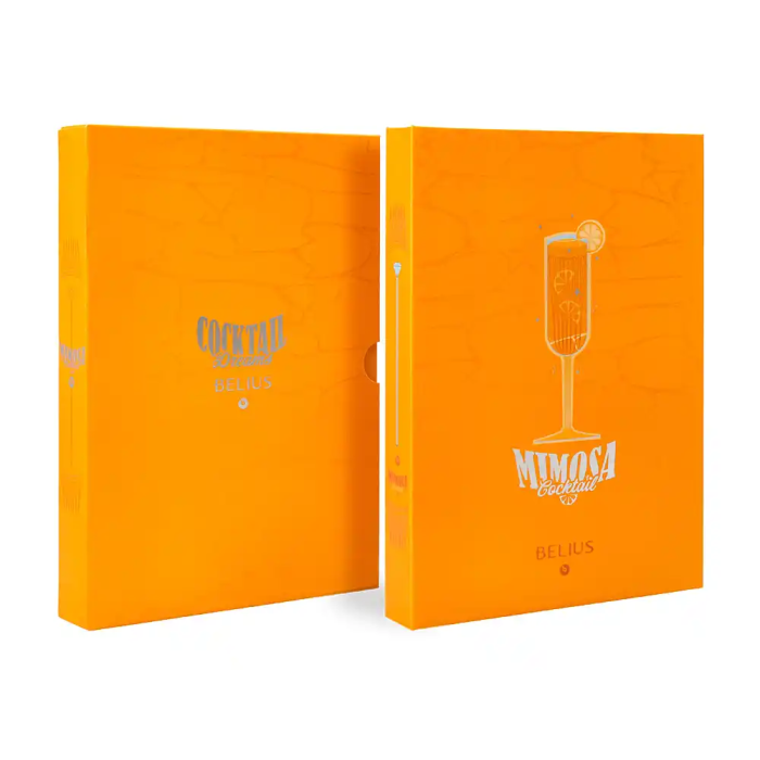 Belius Cocktails Bolígrafo y Tarjetero de Aluminio y Símil Piel, Naranja Plateado con Tinta Azul, Protección RFID, Caja Diseño 1