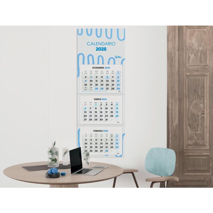 Calendario Pared Liderpapel 3 Meses Vistas 2025 Plegable 33x70 cm Papel 90 gr 3